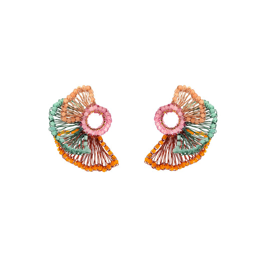Maxi-Ruffle-Green-Purple-Pink-Orange-Feather-Post-Handmade-Crochet-Earrings-18k-gold-filled-wire-hypoallergenic-lightweight-statement-brazilian-soul-collection