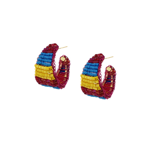 Medium-Blue-Yellow-Fuchsia-Gold-Nyx-Hoop-Handmade-Crochet-Earrings-18k-gold-filled-wire-hypoallergenic-lightweight-statement-brazilian-soul-collection