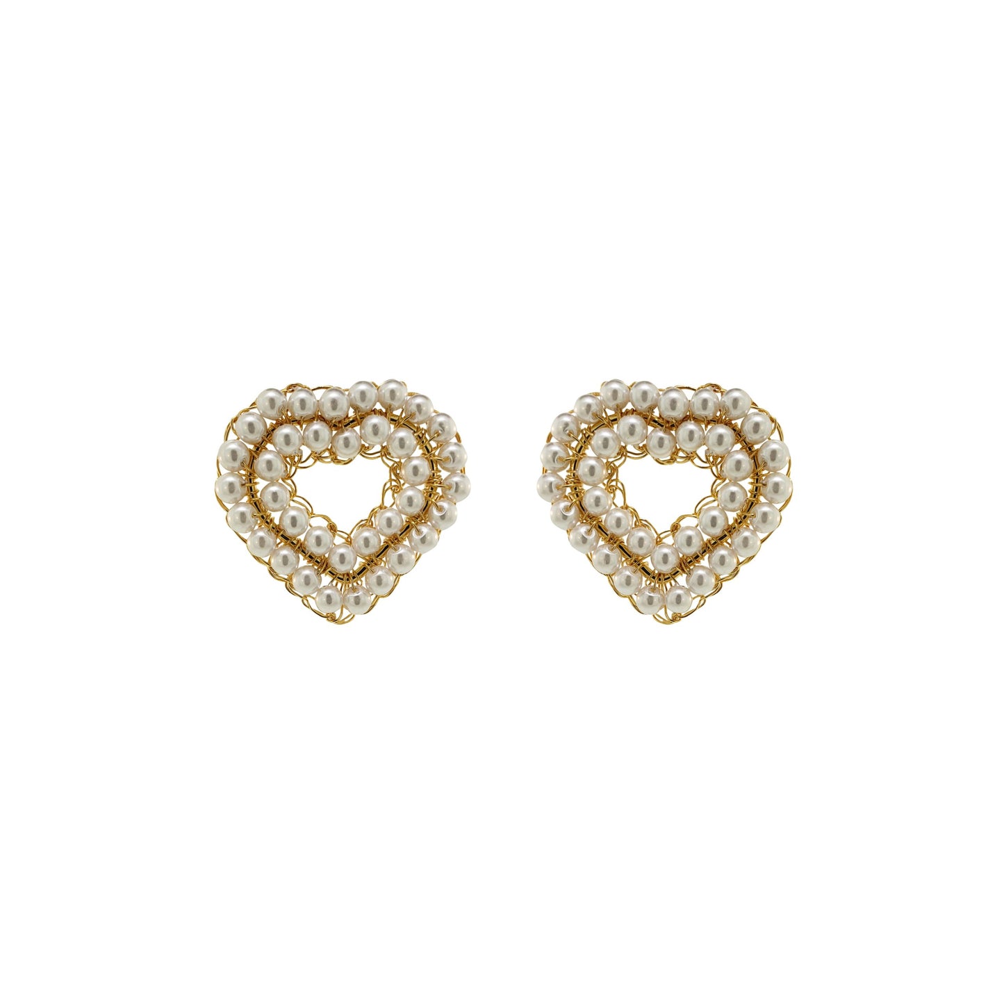 handmade-crochet-heart-shape-earrings-Gold-pearl-18k-gold-filled-wire-hypoallergenic-lightweight-statement-valentines-drop-collection
