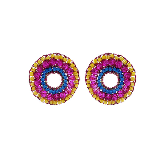 Open-Mandala-Blue-Yellow-Fuchsia-Gold-Gush-Post-Handmade-Crochet-Earrings-18k-gold-filled-wire-hypoallergenic-lightweight-statement-brazilian-soul-collection
