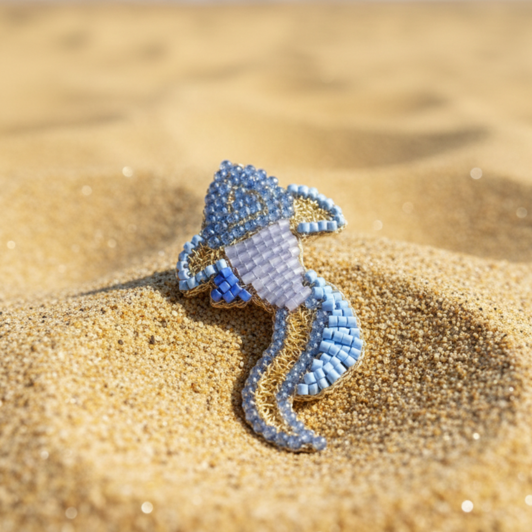 Organic-Blue-Gold-Fish-Handmade-Crochet-Earrings-sand-18k-gold-filled-wire-hypoallergenic-lightweight-statement-soul-collection