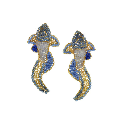 Organic-Blue-Gold-Fish-Handmade-Crochet-Earrings-18k-gold-filled-wire-hypoallergenic-lightweight-statement-soul-collection