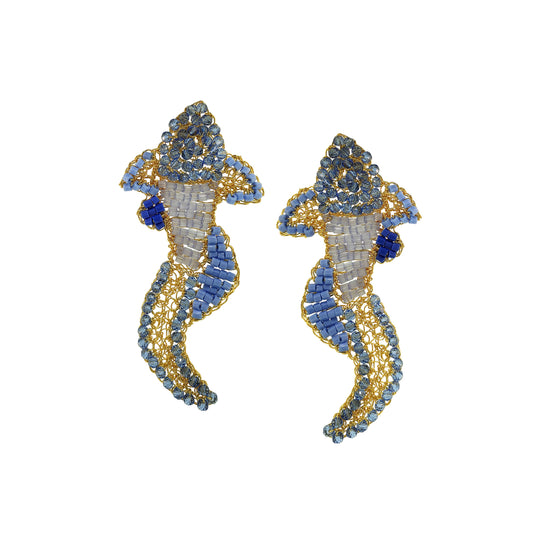 Organic-Blue-Gold-Fish-Handmade-Crochet-Earrings-18k-gold-filled-wire-hypoallergenic-lightweight-statement-soul-collection
