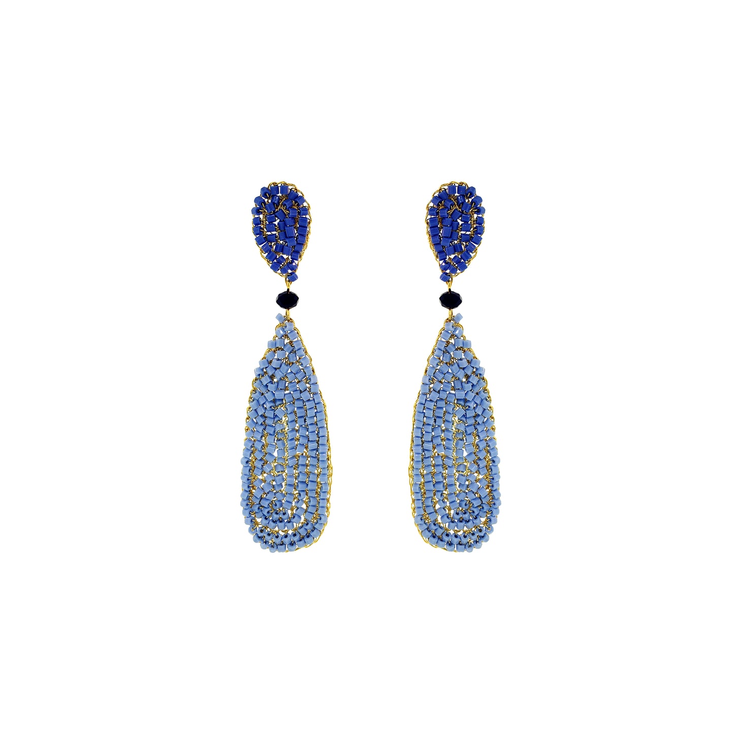 Organic-Blue-Gold-Marina-Long-Dangle-Handmade-Crochet-Earrings-18k-gold-filled-wire-hypoallergenic-lightweight-statement-soul-collection