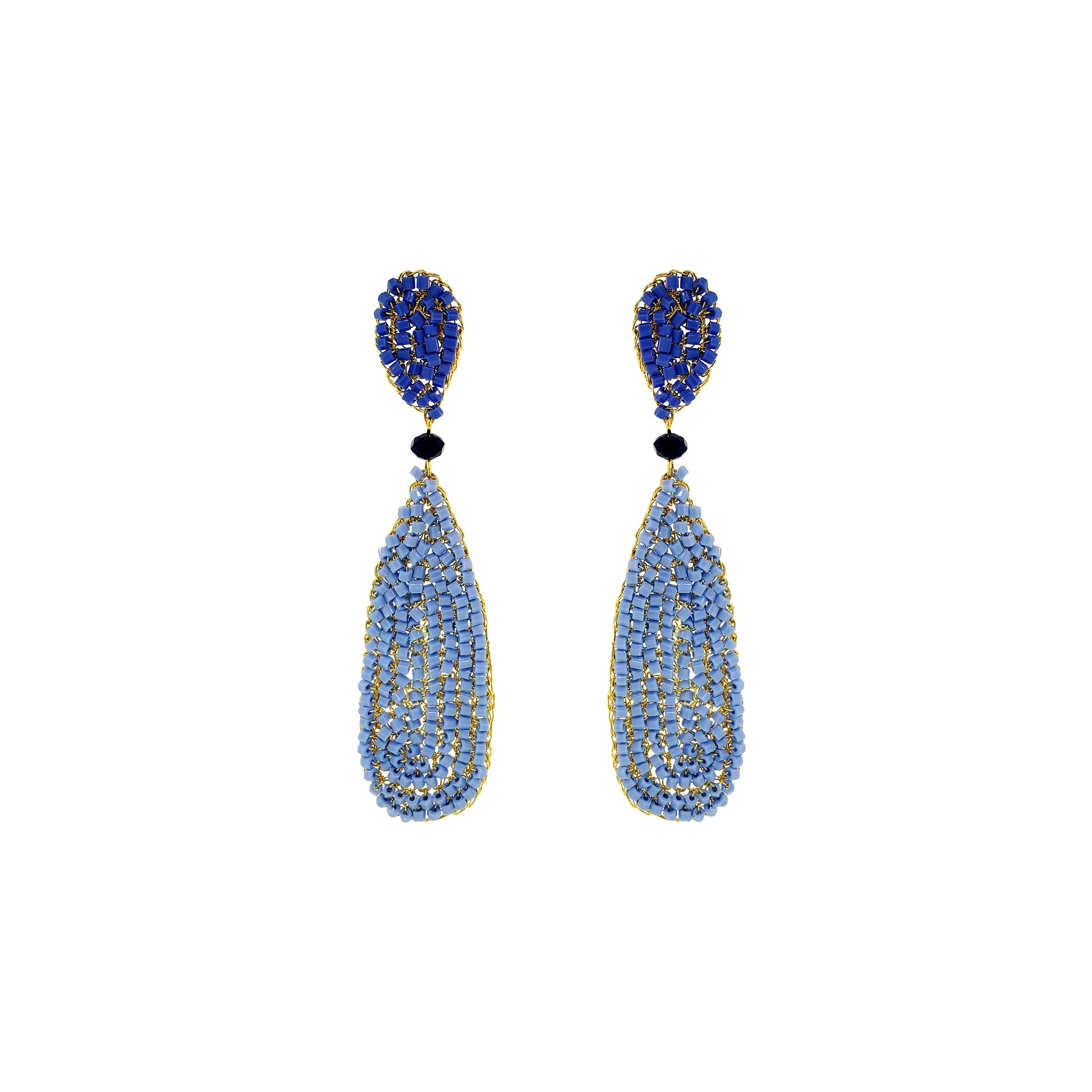 Organic-Blue-Gold-Marina-Long-Dangle-Handmade-Crochet-Earrings-18k-gold-filled-wire-hypoallergenic-lightweight-statement-soul-collection