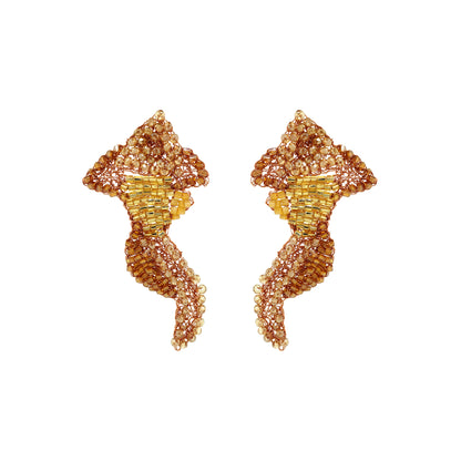 Organic-Butter-Yellow-Beige-Gold-Fish-Handmade-Crochet-Earrings-18k-gold-filled-wire-hypoallergenic-lightweight-statement-soul-collection