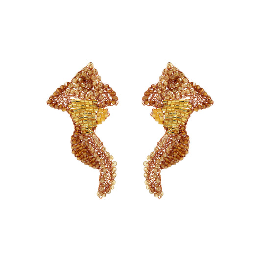 Organic-Butter-Yellow-Beige-Gold-Fish-Handmade-Crochet-Earrings-18k-gold-filled-wire-hypoallergenic-lightweight-statement-soul-collection