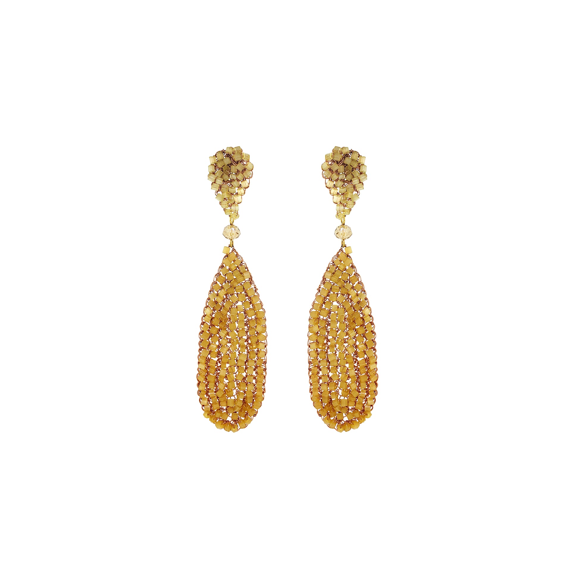 Organic-Butter-Yellow-Gold-Marina-Long-Dangle-Handmade-Crochet-Earrings-18k-gold-filled-wire-hypoallergenic-lightweight-statement-soul-collection