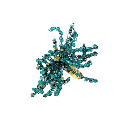 Organic-Cluster-Teal-Gold-Oceanus-Handmade-Crochet-Ring-18k-gold-filled-wire-hypoallergenic-lightweight-statement-soul-collection