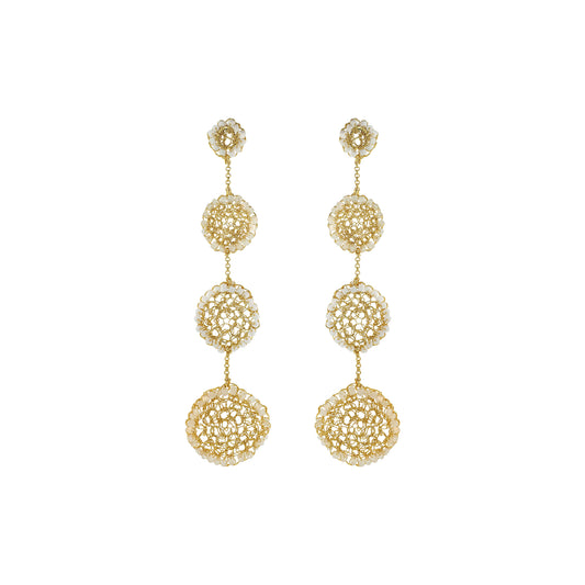 Organic-Cream-White-Clear-Gold-Patch-Cascade-Handmade-Crochet-Earrings-18k-gold-filled-wire-hypoallergenic-lightweight-statement-soul-collection