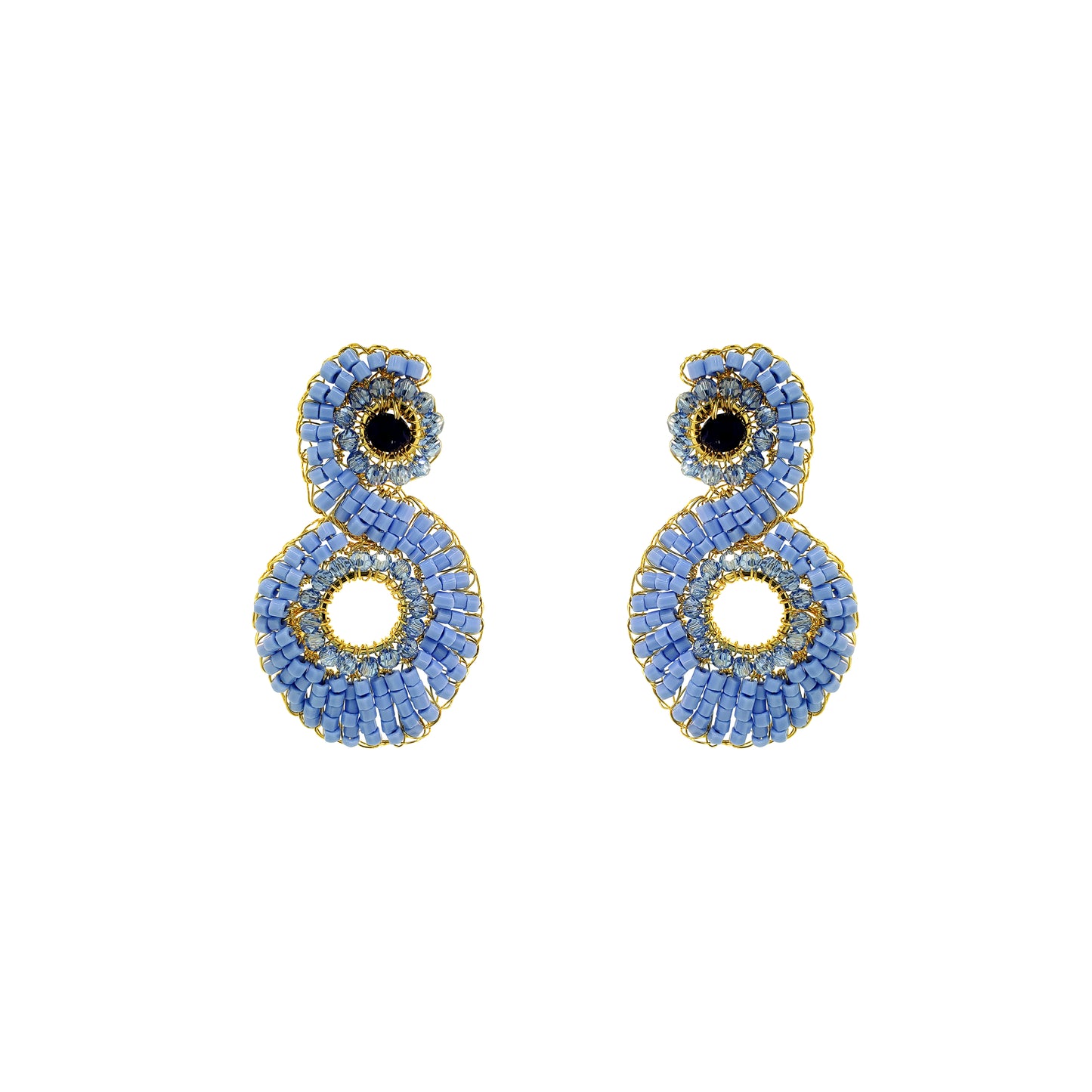 Organic-Drop-Blue-Gold-Aura-Handmade-Crochet-Earrings-18k-gold-filled-wire-hypoallergenic-lightweight-statement-soul-collection