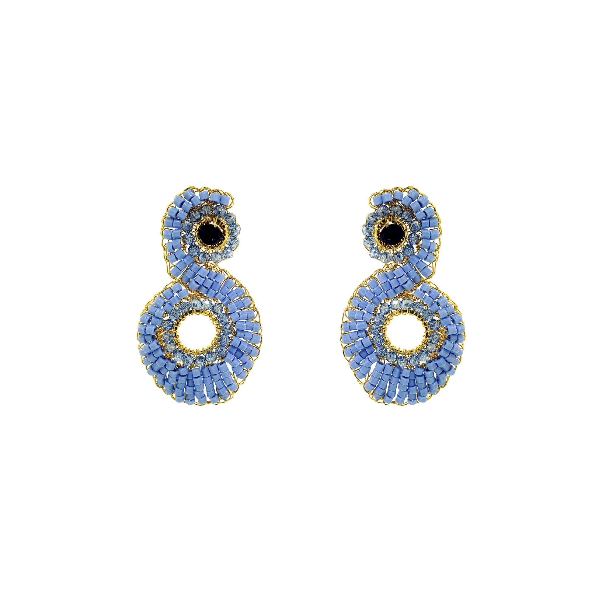 Organic-Drop-Blue-Gold-Aura-Handmade-Crochet-Earrings-18k-gold-filled-wire-hypoallergenic-lightweight-statement-soul-collection