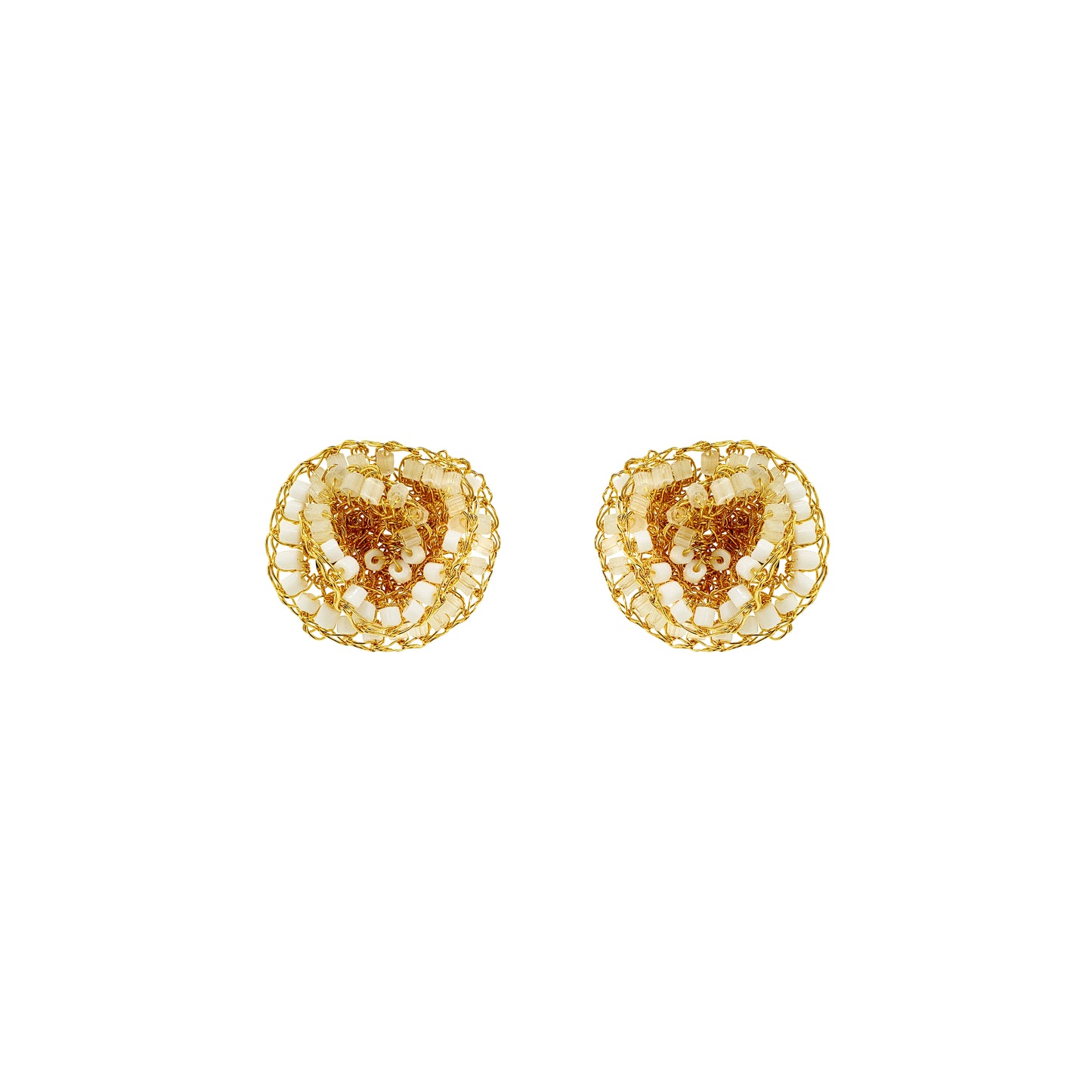 Organic-Floral-Cream-white-clear-Gold-Jasmine-Mini-Post-Handmade-Crochet-Earrings-18k-gold-filled-wire-hypoallergenic-lightweight-statement-soul-collection