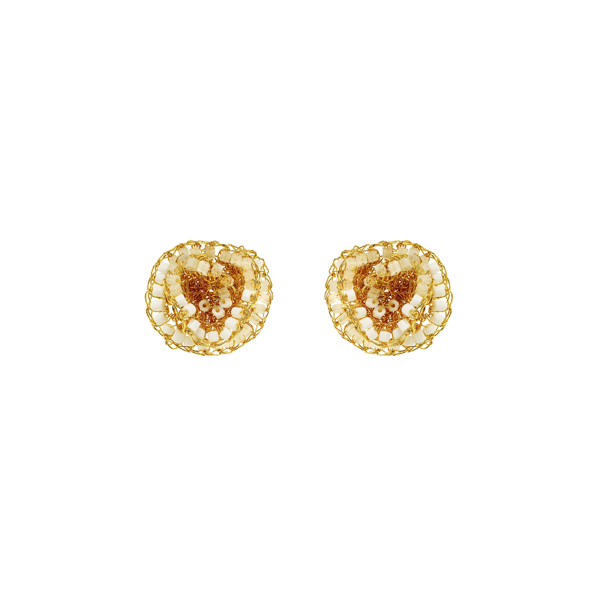 Organic-Floral-Cream-white-clear-Gold-Jasmine-Mini-Post-Handmade-Crochet-Earrings-18k-gold-filled-wire-hypoallergenic-lightweight-statement-soul-collection