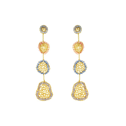 Organic-Light-Pink-Blue-Gold-Patch-Cascade-Handmade-Crochet-Earrings-18k-gold-filled-wire-hypoallergenic-lightweight-statement-soul-collection