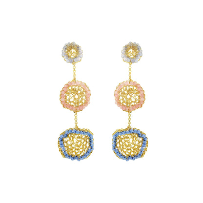 Organic-Light-Pink-Blue-Gold-Patch-Dangle-Handmade-Crochet-Earrings-18k-gold-filled-wire-hypoallergenic-lightweight-statement-soul-collection
