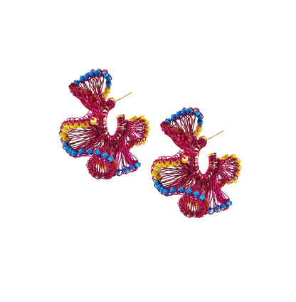 Organic-Ruffled-Blue-Fuchsia-Yellow-Gold-Rio-Hoop-Handmade-Crochet-Earrings-18k-gold-filled-wire-hypoallergenic-lightweight-statement-brazilian-soul-collection