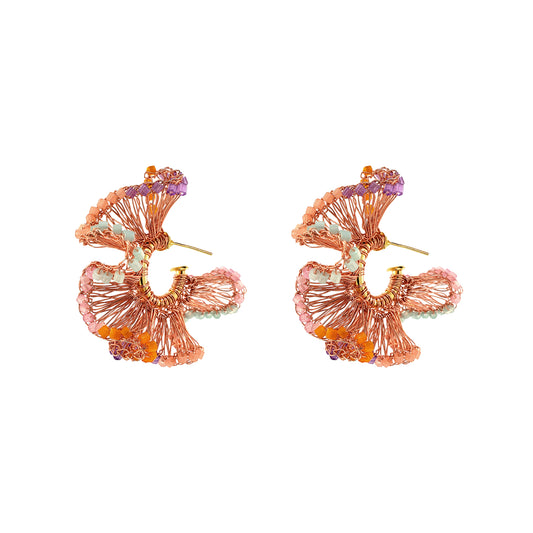 Organic-Ruffled-Green-Pink-Purple-Orange-Gold-Rio-Hoop-Handmade-Crochet-Earrings-18k-gold-filled-wire-hypoallergenic-lightweight-statement-brazilian-soul-collection