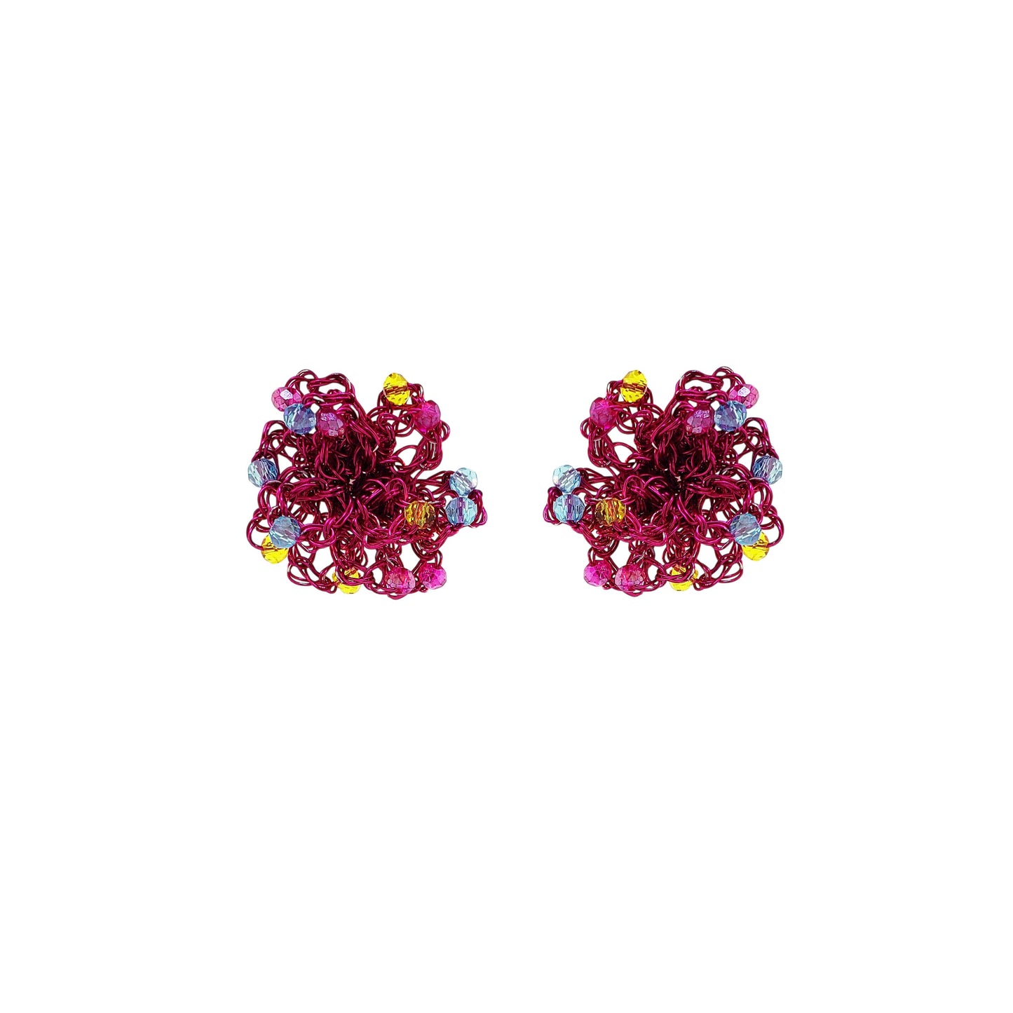 Organic-Stud-Blue-Fuchsia-Yellow-Gold-Mini-Sprinkle-Post-Handmade-Crochet-Earrings-18k-gold-filled-wire-hypoallergenic-lightweight-statement-brazilian-soul-collection