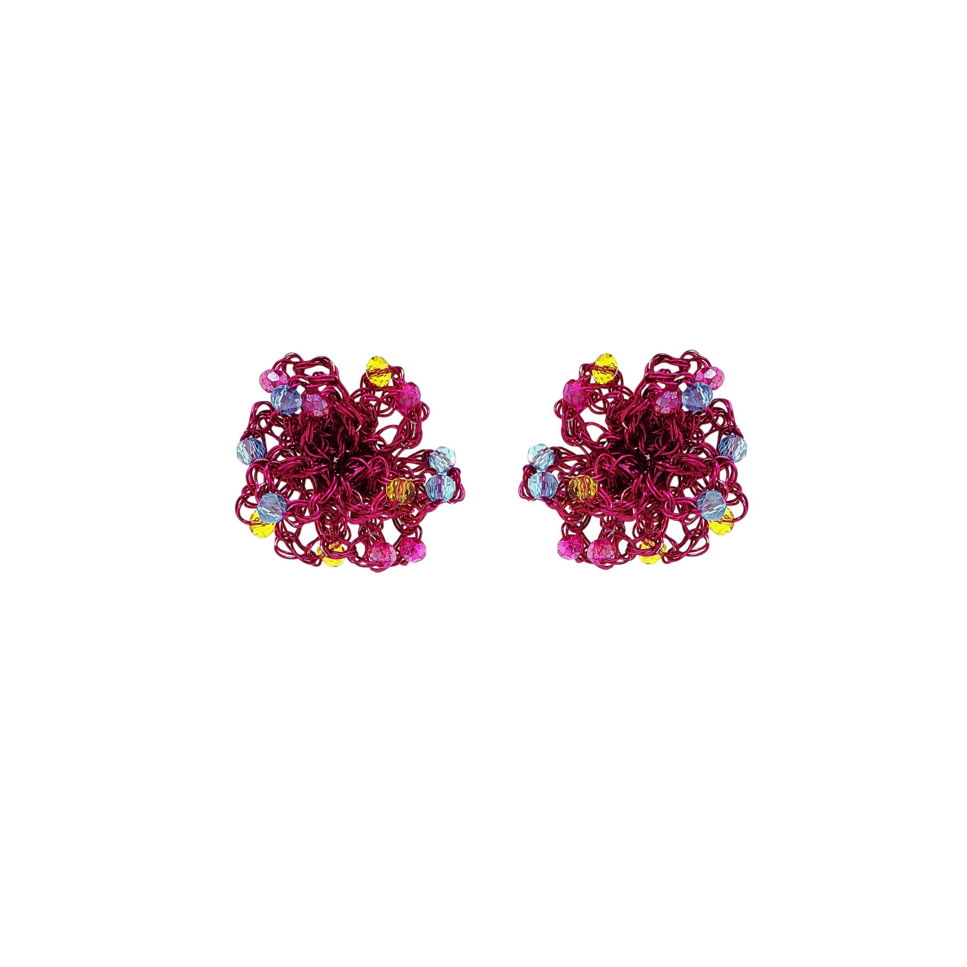 Organic-Stud-Blue-Fuchsia-Yellow-Gold-Mini-Sprinkle-Post-Handmade-Crochet-Earrings-18k-gold-filled-wire-hypoallergenic-lightweight-statement-brazilian-soul-collection