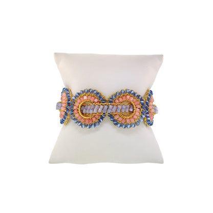 Patchwork-Mandala-Light-Pink-Blue-Gold-Handmade-Crochet-bracelet-18k-gold-filled-wire-hypoallergenic-lightweight-statement-soul-collection-cushion