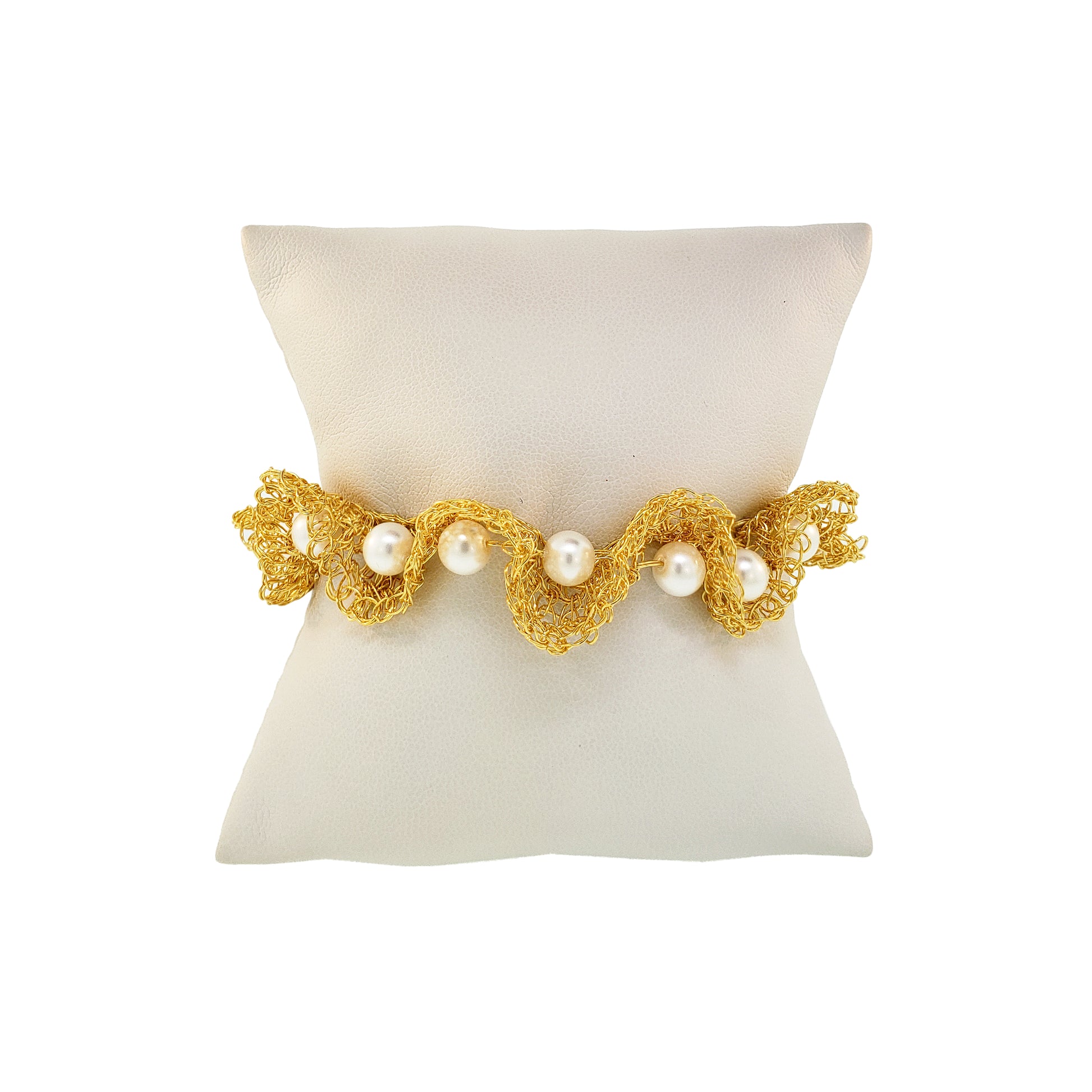Pearl-Gold-Nalu-cuff-Handmade-Crochet-Bracelet-cushion-handmade-crochet-bracelet-with-unique-design-18k-gold-filled-wire-hypoallergenic-lightweight-statement