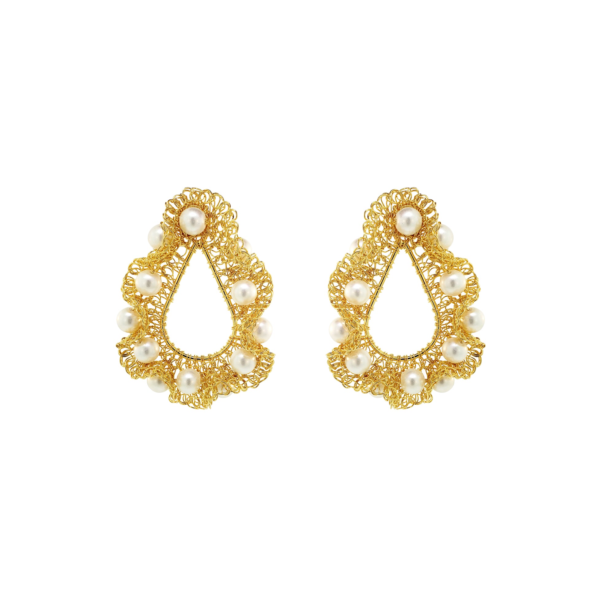 Pearl-Gold-Nalu-teardrop-Handmade-Crochet-Earrings-handmade-crochet-teardrop-with-unique-design-18k-gold-filled-wire-hypoallergenic-lightweight-statement