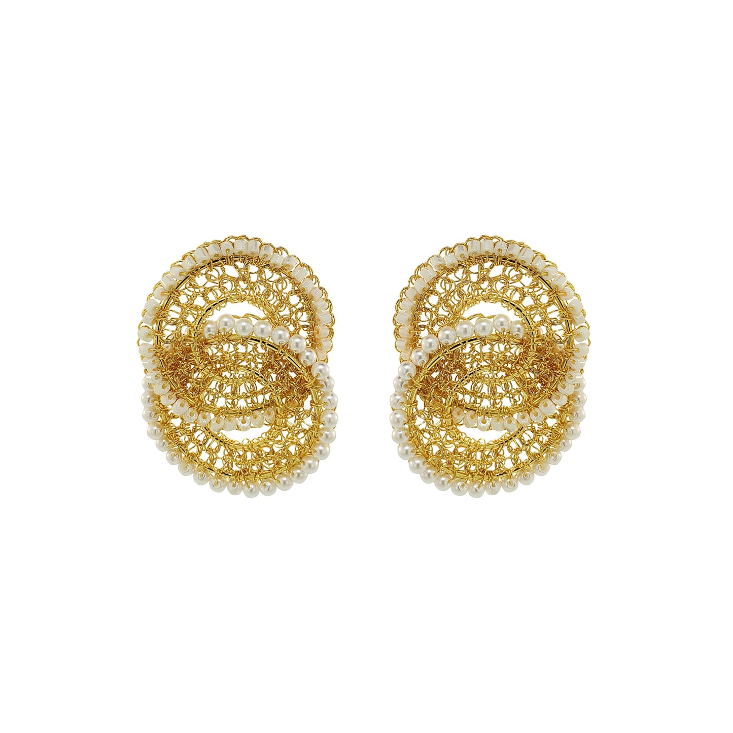 Pearl-gold-handmade-crochet-drop-earrings-Minerva-Duo-style- 18k-gold-filled-wire-lightweight-hypoallergenic