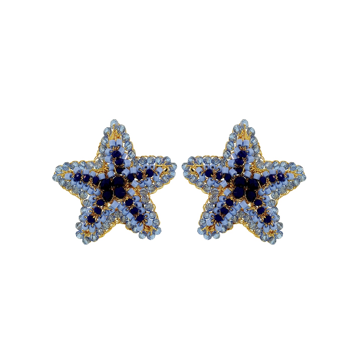Post-Blue-Gold-Sea-Star-Handmade-Crochet-Earrings-18k-gold-filled-wire-hypoallergenic-lightweight-statement-soul-collection