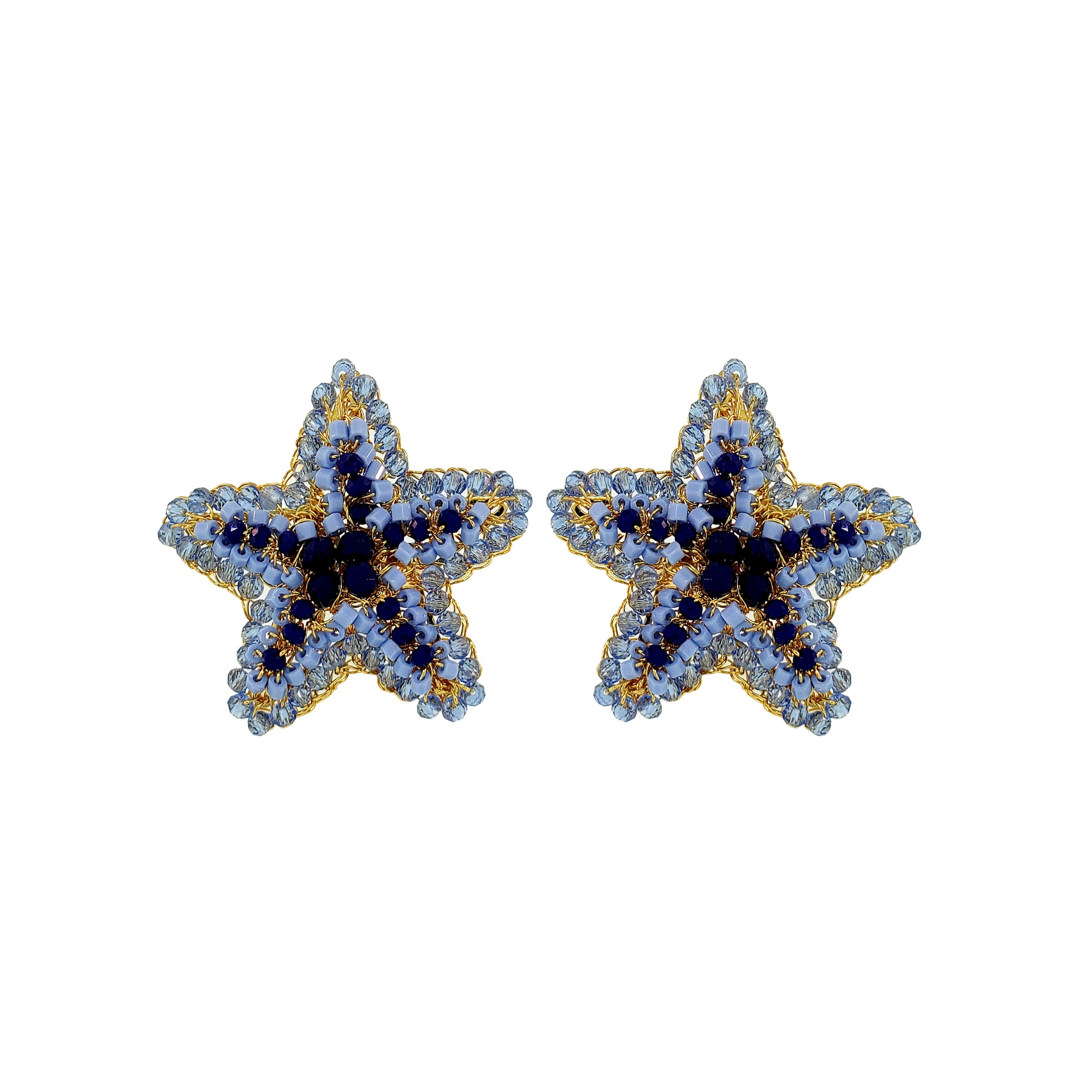 Post-Blue-Gold-Sea-Star-Handmade-Crochet-Earrings-18k-gold-filled-wire-hypoallergenic-lightweight-statement-soul-collection