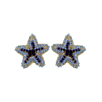 Post-Blue-Gold-Sea-Star-Handmade-Crochet-Earrings-18k-gold-filled-wire-hypoallergenic-lightweight-statement-soul-collection