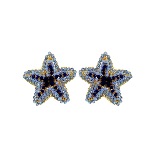 Post-Blue-Gold-Sea-Star-Handmade-Crochet-Earrings-18k-gold-filled-wire-hypoallergenic-lightweight-statement-soul-collection