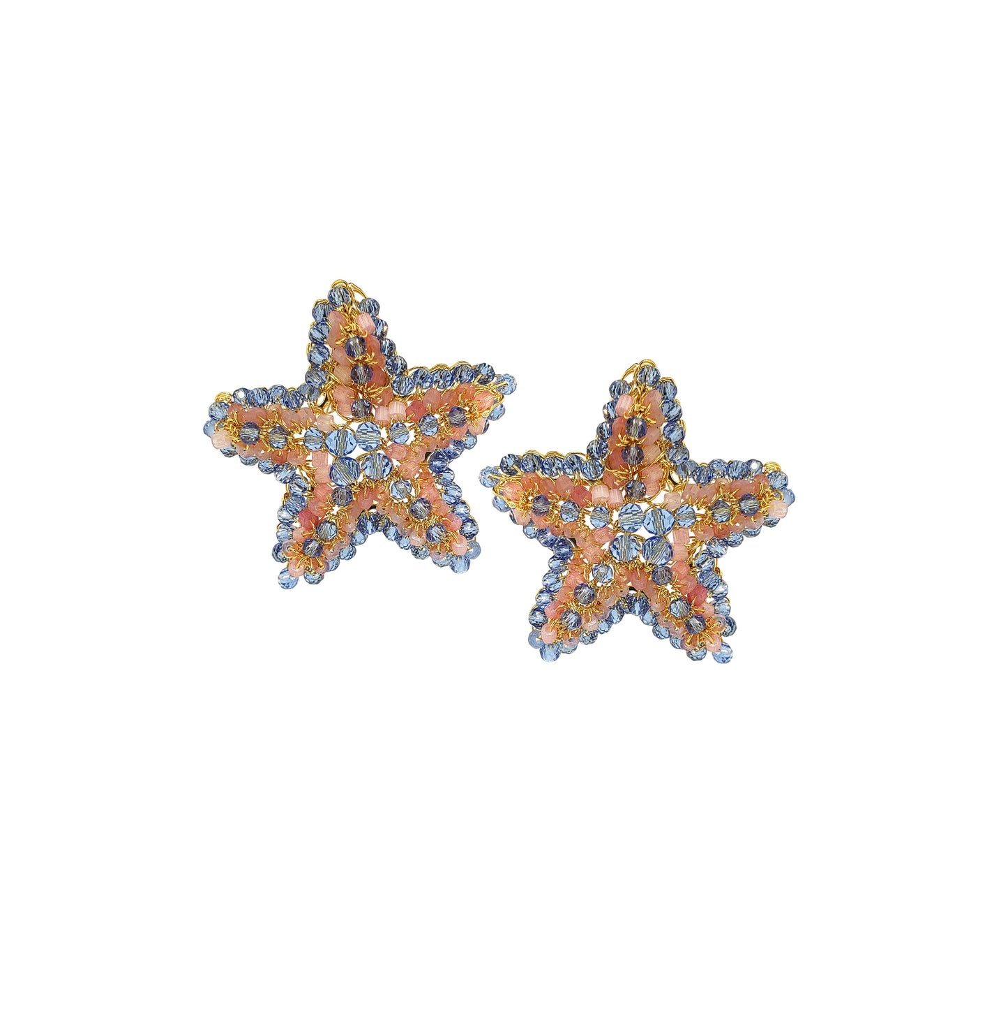 Post-Blue-Pink-Gold-Sea-Star-Handmade-Crochet-Earrings-18k-gold-filled-wire-hypoallergenic-lightweight-statement-soul-collection