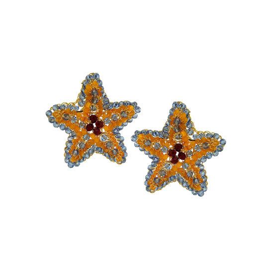 Post-Blue-Red-Orange-Gold-Sea-Star-Handmade-Crochet-Earrings-18k-gold-filled-wire-hypoallergenic-lightweight-statement-soul-collection