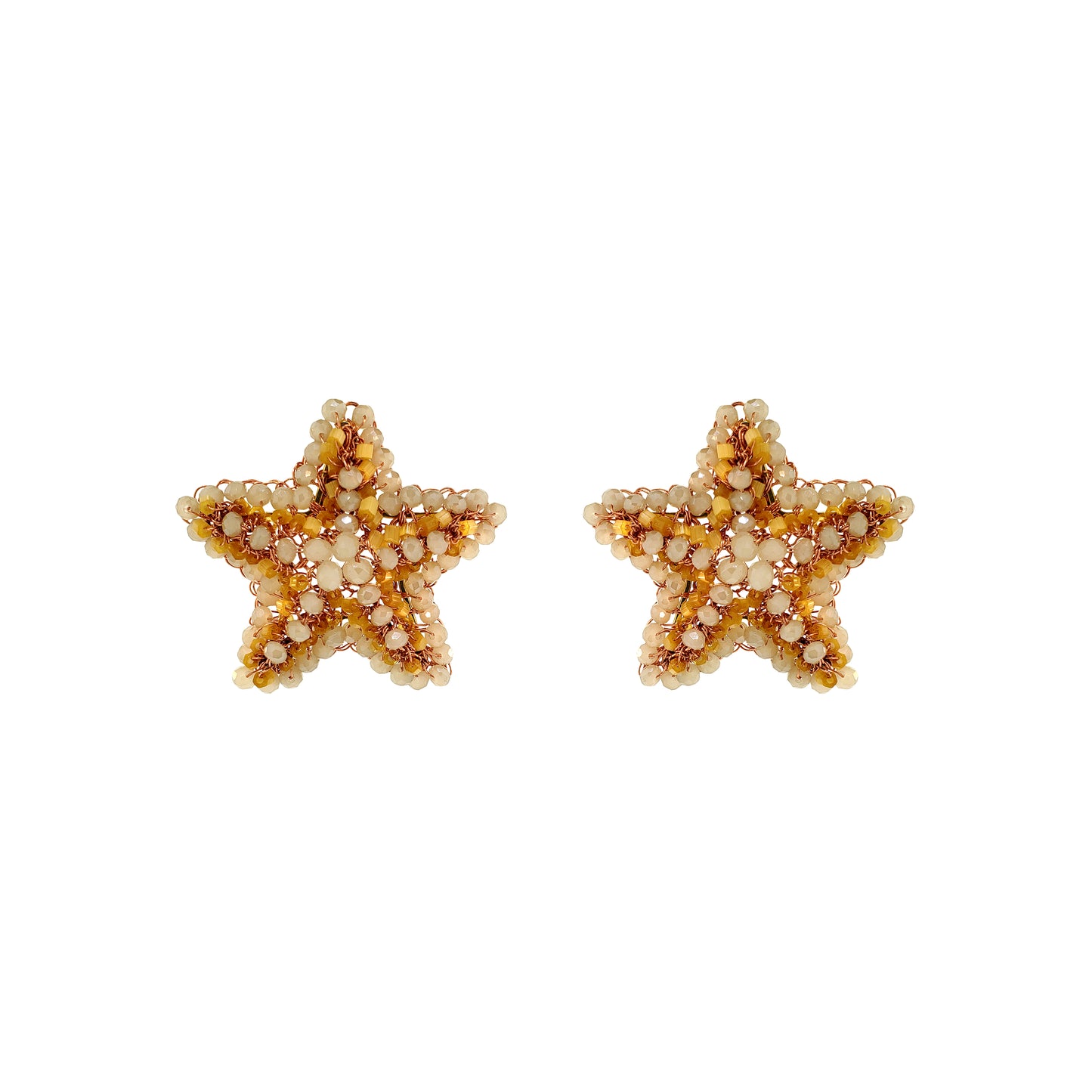 Post-Butter-Yellow-Beige-Gold-Sea-Star-Handmade-Crochet-Earrings-18k-gold-filled-wire-hypoallergenic-lightweight-statement-soul-collection