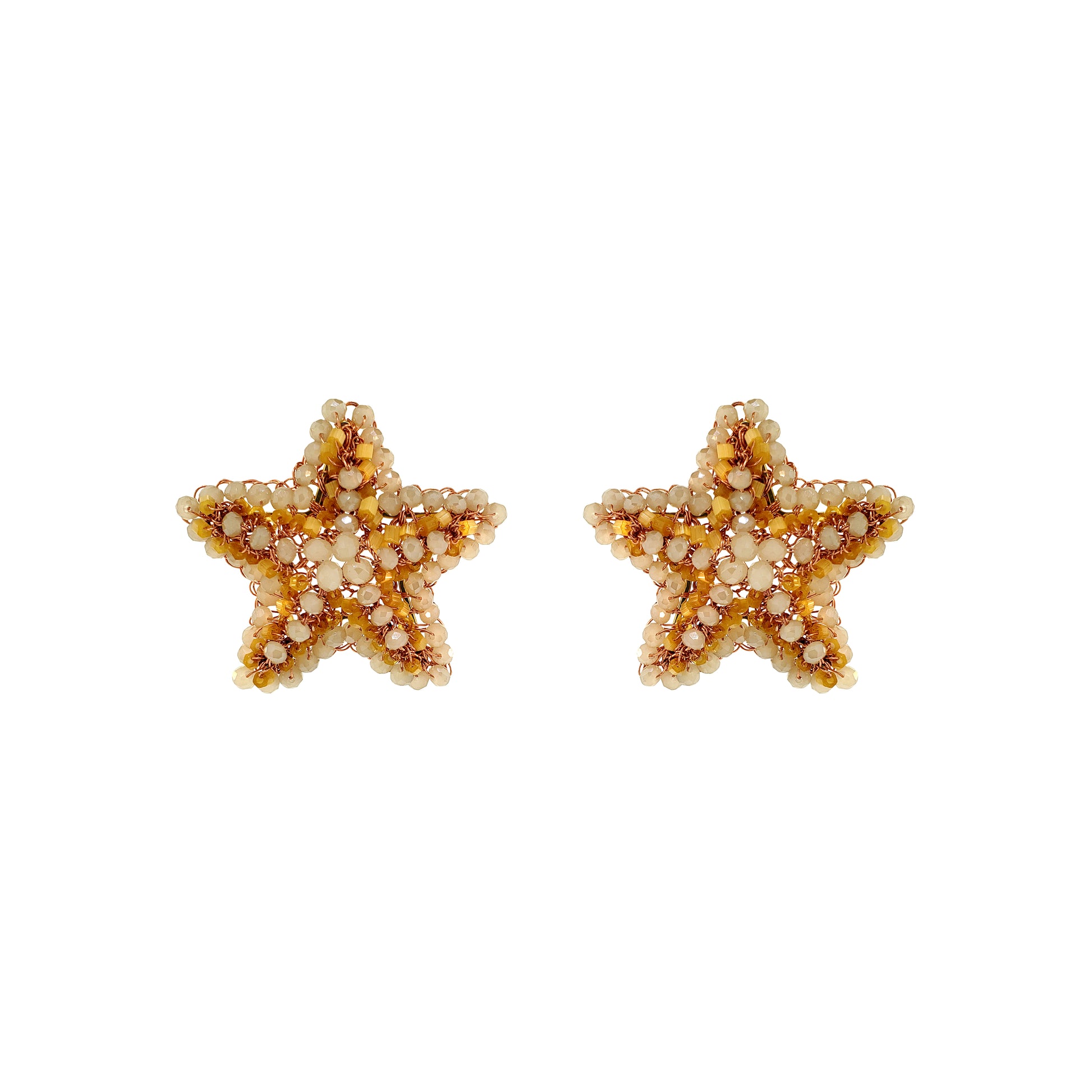 Post-Butter-Yellow-Beige-Gold-Sea-Star-Handmade-Crochet-Earrings-18k-gold-filled-wire-hypoallergenic-lightweight-statement-soul-collection