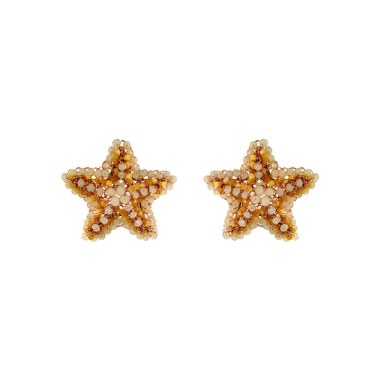 Post-Butter-Yellow-Beige-Gold-Sea-Star-Handmade-Crochet-Earrings-18k-gold-filled-wire-hypoallergenic-lightweight-statement-soul-collection
