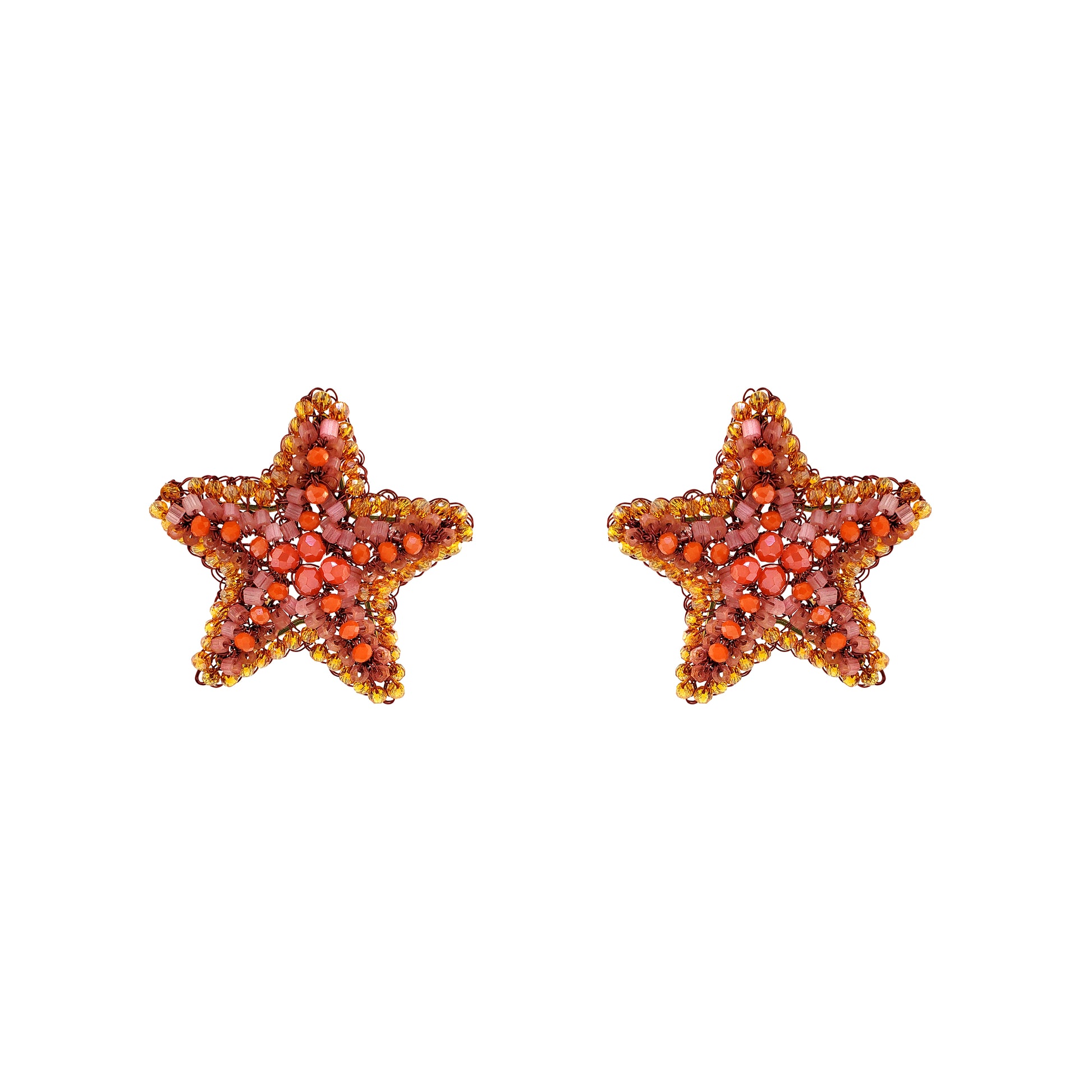 Post-Coral-Bloom-Red-Orange-Gold-Sea-Star-Handmade-Crochet-Earrings-18k-gold-filled-wire-hypoallergenic-lightweight-statement-soul-collection