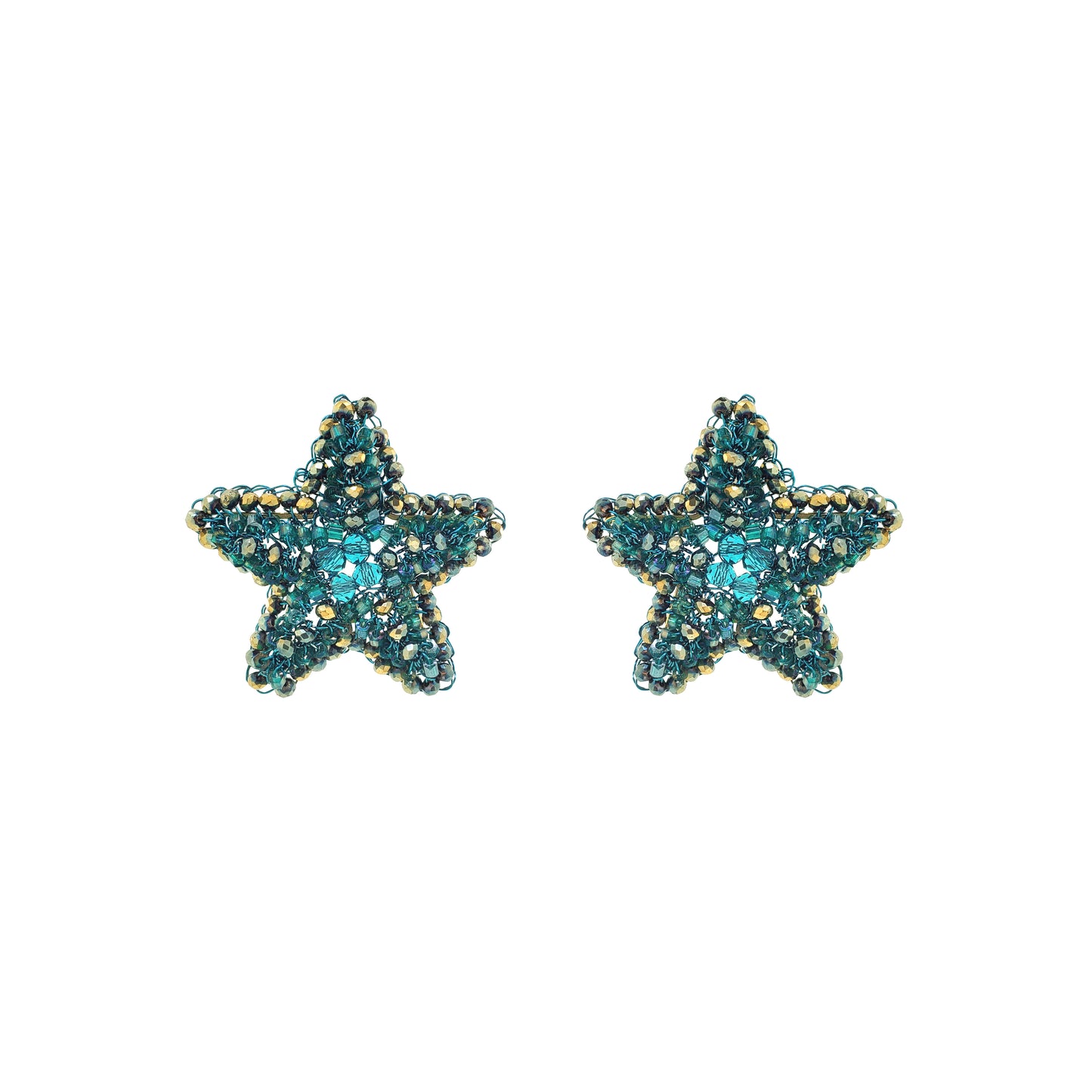 Post-Teal-Green-Gold-Sea-Star-Handmade-Crochet-Earrings-18k-gold-filled-wire-hypoallergenic-lightweight-statement-soul-collection