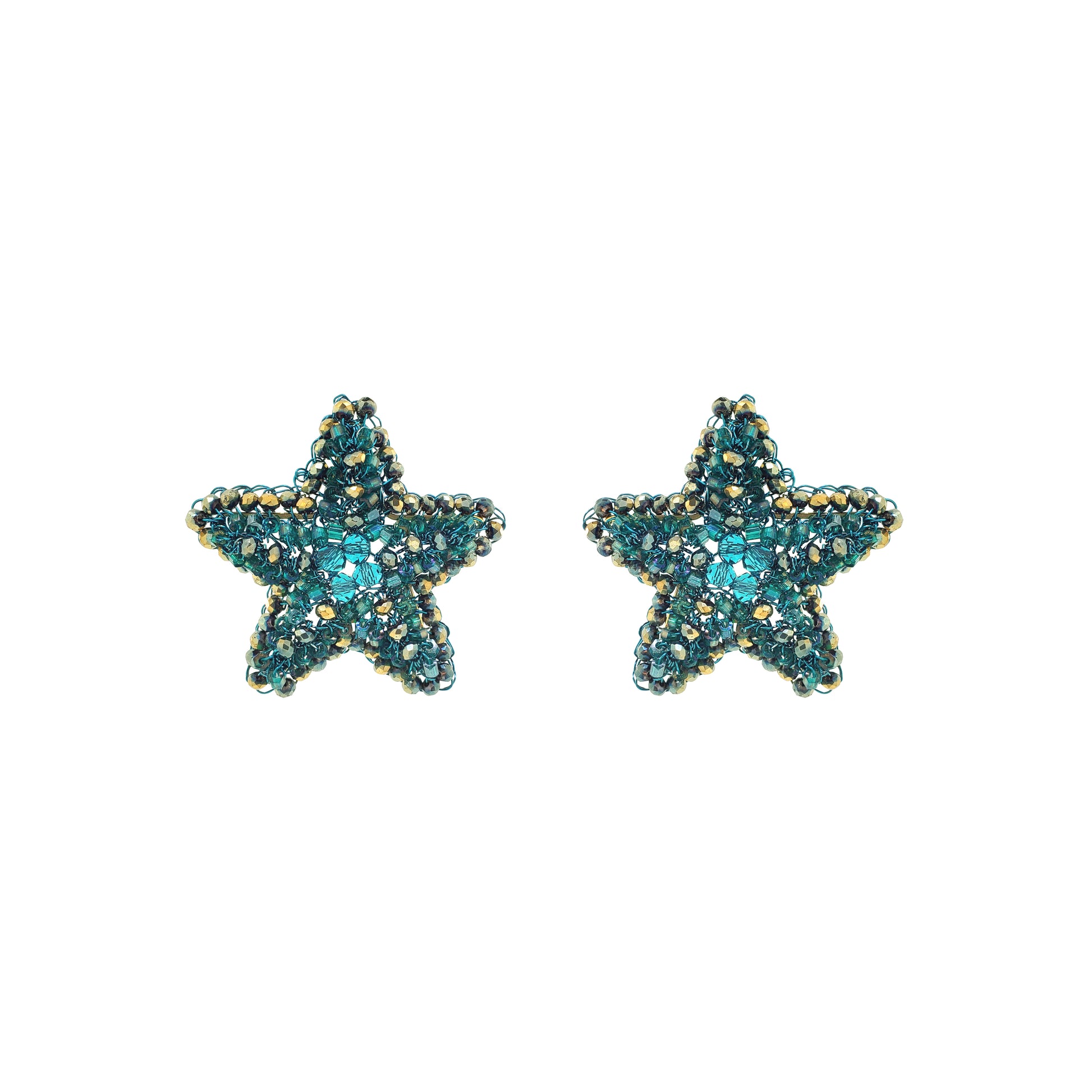 Post-Teal-Green-Gold-Sea-Star-Handmade-Crochet-Earrings-18k-gold-filled-wire-hypoallergenic-lightweight-statement-soul-collection