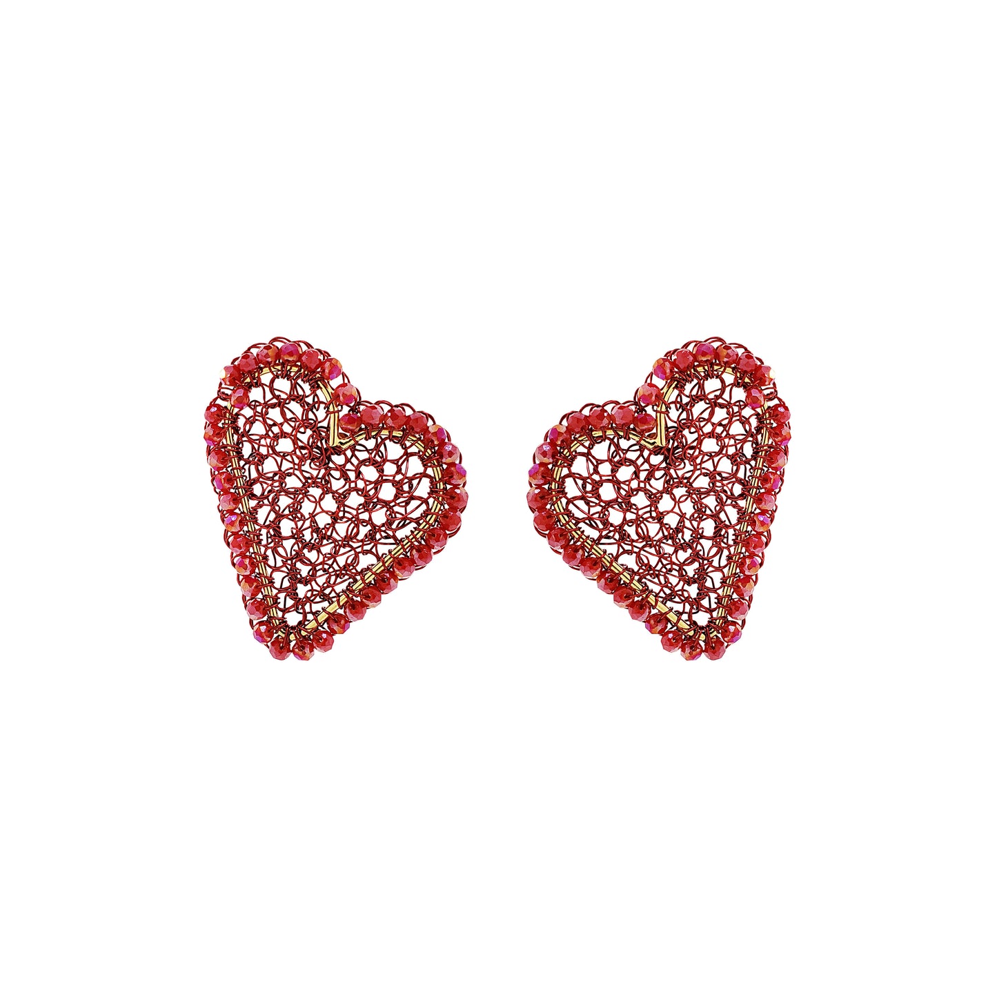 handmade-crochet-heart-shape-earrings-18k-gold-filled-wire-hypoallergenic-lightweight-statement-valentines-drop-collection-red