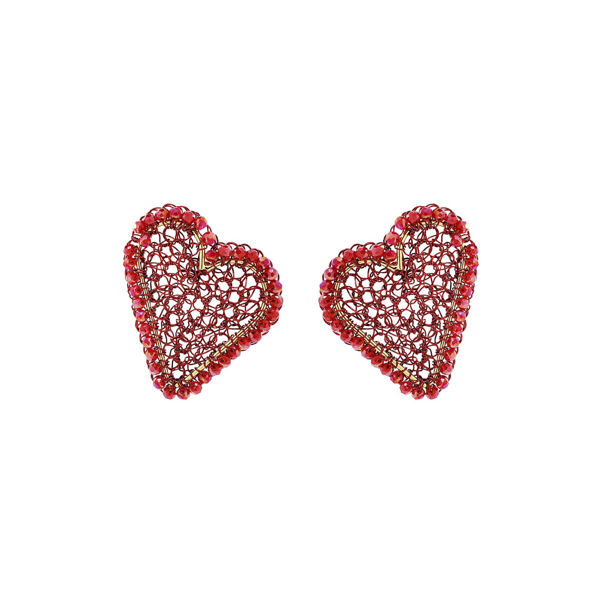 handmade-crochet-heart-shape-earrings-18k-gold-filled-wire-hypoallergenic-lightweight-statement-valentines-drop-collection-red