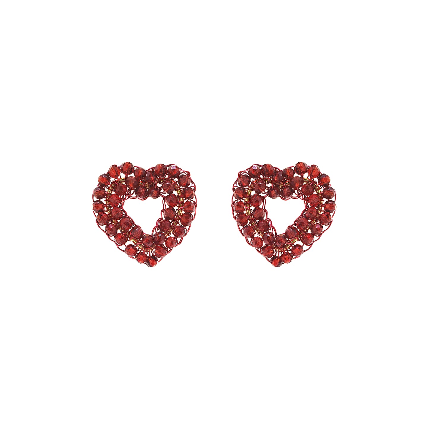 handmade-crochet-heart-shape-earrings-red-18k-gold-filled-wire-hypoallergenic-lightweight-statement-valentines-drop-collection