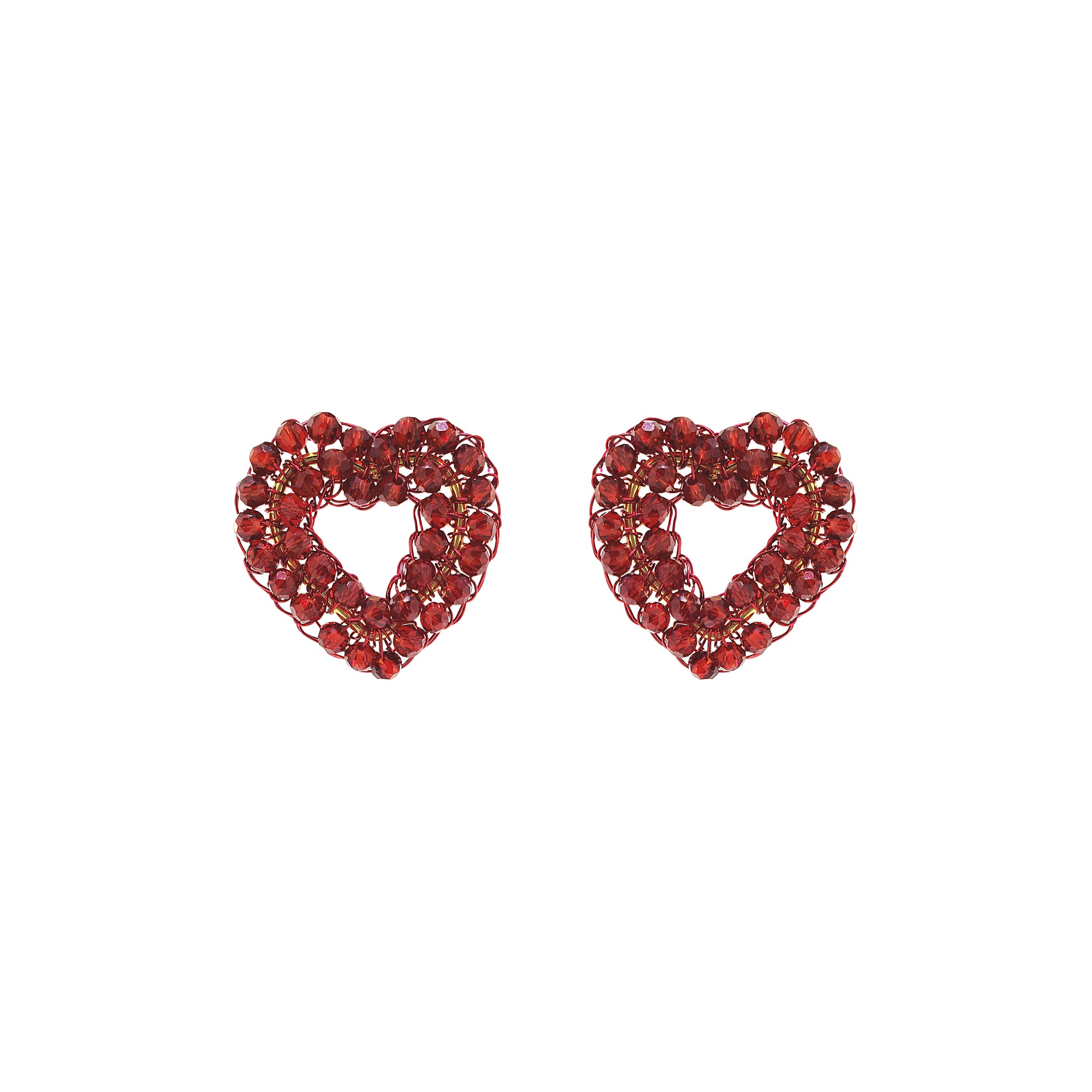 handmade-crochet-heart-shape-earrings-red-18k-gold-filled-wire-hypoallergenic-lightweight-statement-valentines-drop-collection