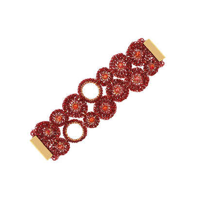 red-velvet-patchwork-handmade-crochet-cuff-bracelet-with-magnetic-clasp-18k-gold-filled-wire-hypoallergenic-lightweight-statement-valentines-drop