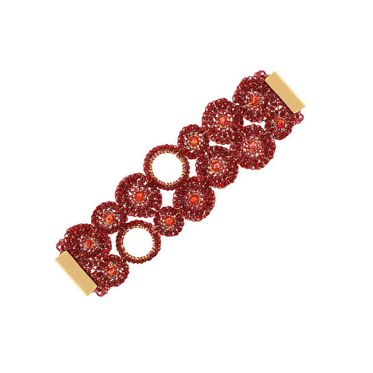 red-velvet-patchwork-handmade-crochet-cuff-bracelet-with-magnetic-clasp-18k-gold-filled-wire-hypoallergenic-lightweight-statement-valentines-drop