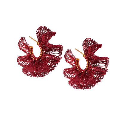 handmade-crochet-hoop-earrings-with-ruffled-design-18k-gold-filled-wire-hypoallergenic-lightweight-statement-red-valentines-drop-collection