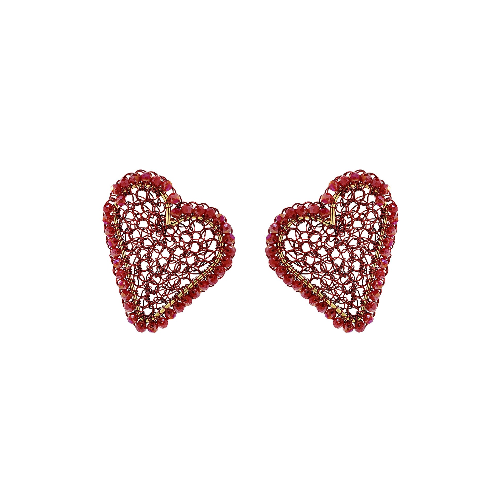 handmade-crochet-heart-shape-earrings-18k-gold-filled-wire-hypoallergenic-lightweight-statement-valentines-drop-collection-red