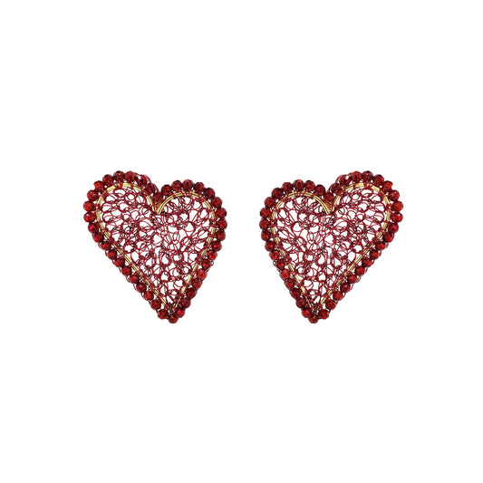 handmade-crochet-heart-shape-earrings-18k-gold-filled-wire-hypoallergenic-lightweight-statement-valentines-drop-collection-red