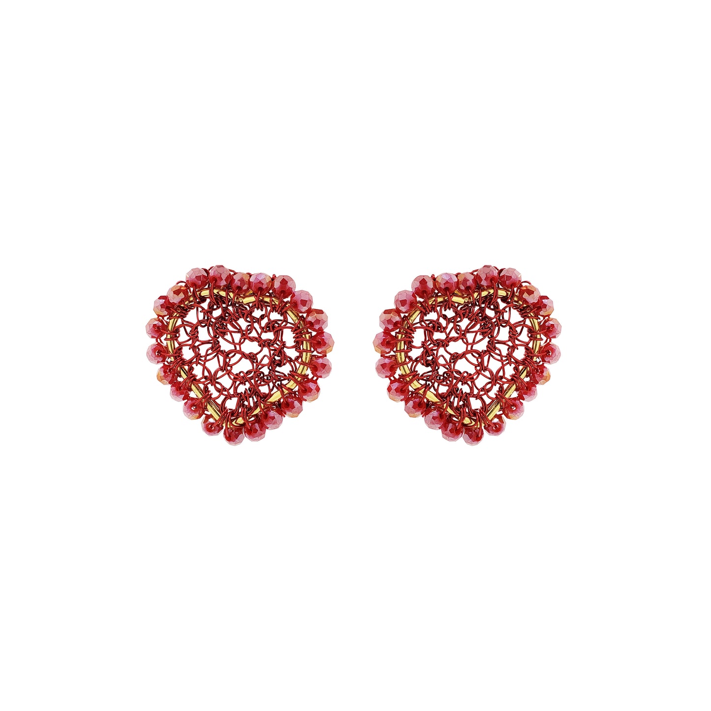 handmade-crochet-heart-shape-earrings-18k-gold-filled-wire-hypoallergenic-lightweight-statement-valentines-drop-collection-red